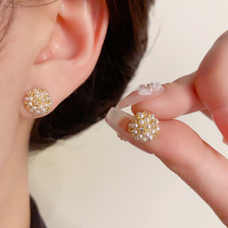 14K Gold Pearl Ball Mini Stud Earring - Chic Elegance Design