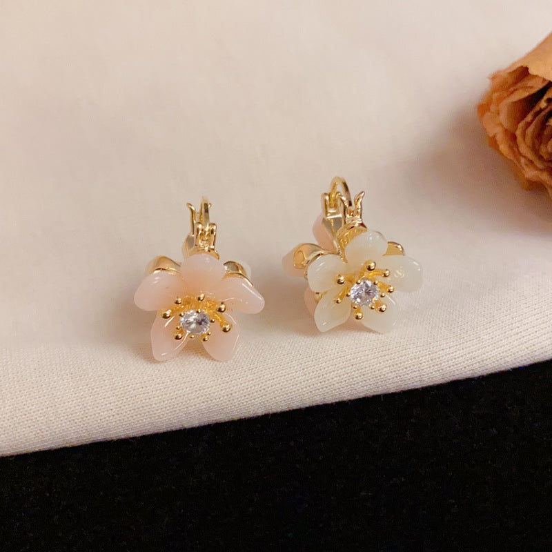 Luxury Double-Side Zircon Flower Gold Earrings – Elegant Floral Design