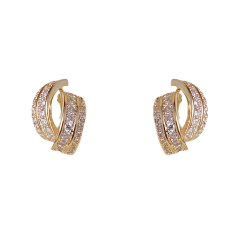 Luxury Full-Zircon Double-Layer Stud Gold Earrings – Geometric Design