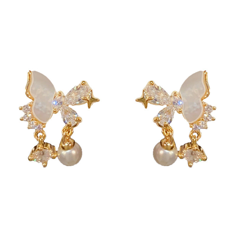 14K Gold-Plated Shell Butterfly Tassel Earrings– Elegant Dangle Design