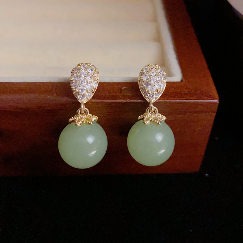 14K Gold-Plated Waterdrop Green Bead Earrings – Elegant Design