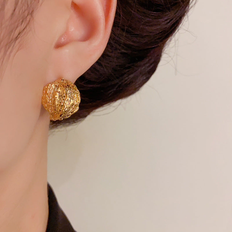 Elegant Irregular Metal Round Stud Earrings – Geometric Design