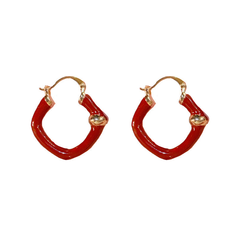 14K Gold-Plated Angora Red Teardrop Hoop Earrings - Chic and Elegant