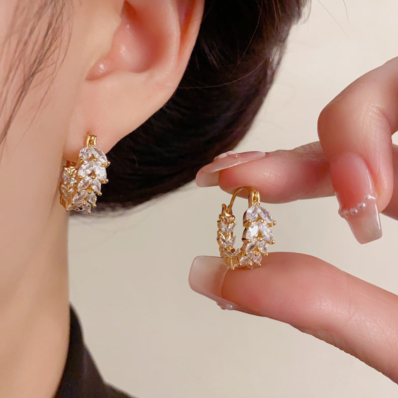 Luxury Zircon Wheat Ear Cuff Earrings – French Minimalist Design