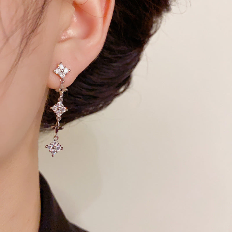 14K Gold Full Zircon Star Tassel Drop Earrings - Chic Elegance Design