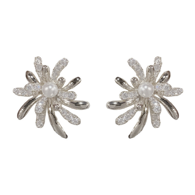 Gold Flower Bouquet Earrings – Micro Zircon Vintage Studs for Women