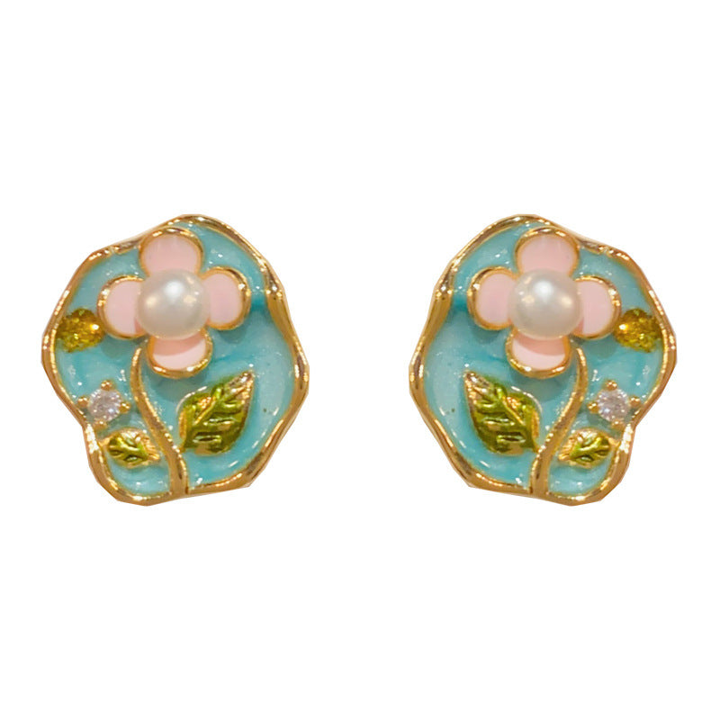 French-Style Enamel 3D Flower Drop Earrings – S925 Silver Needle