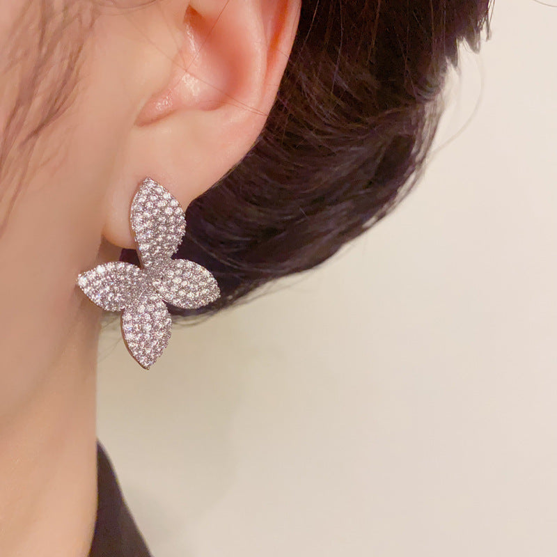 Luxury Zircon Flower Petal Stud Earrings – Elegant Flower Earrings