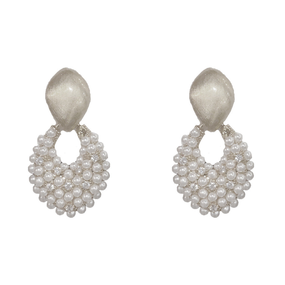 Eaioncol Brushed Rhombus Pearl Drop Earrings Gold Silver