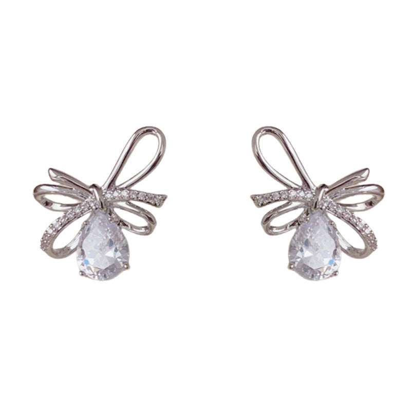 Luxury Metal 3D Bow & Droplet Earrings – Ear Dangles Elegant Design