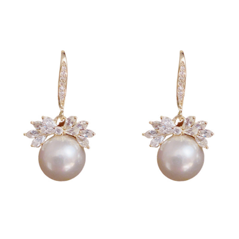 Zircon Leaf & Pearl Ear Hook Earrings – Silver Needle Floral Design