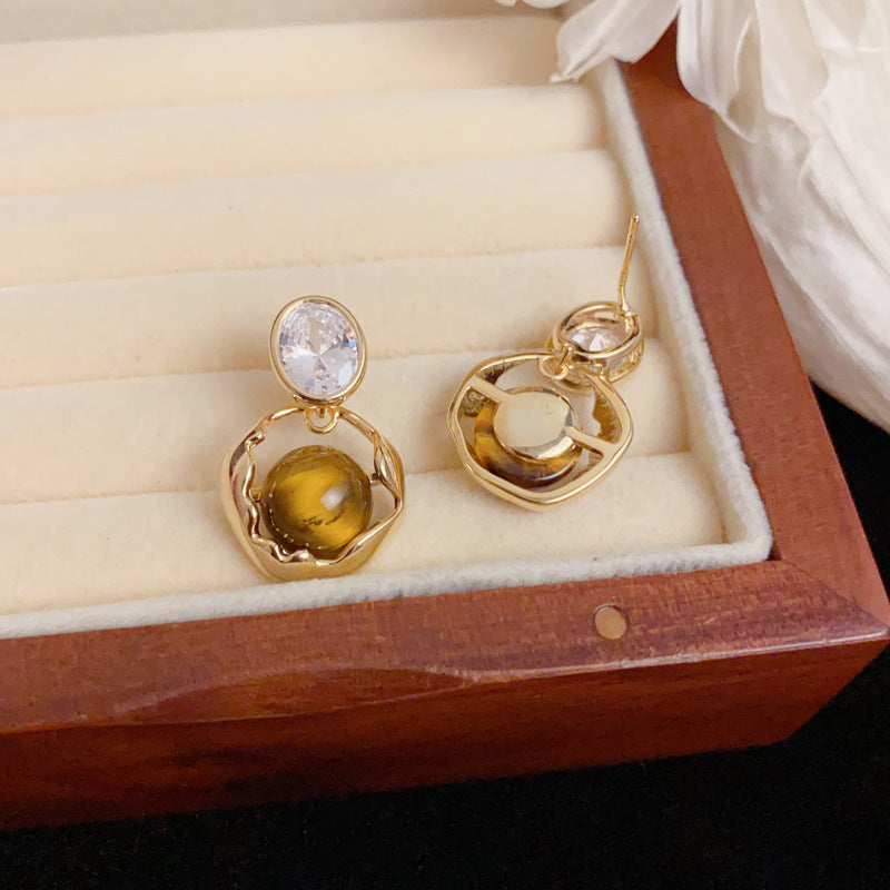 Luxury Zircon Geometric Drop Gold Earrings – Elegant Design