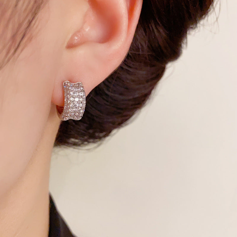 14K Gold-Plated Full Diamond Geometric Ear Hooks - Chic & Elegant