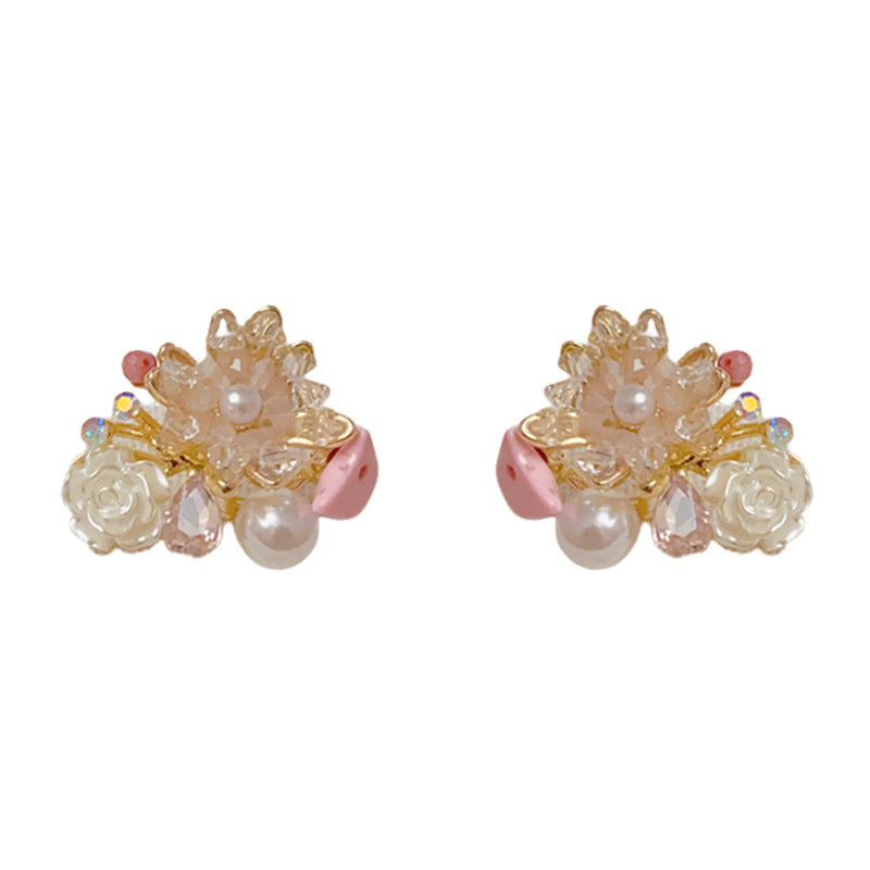 14K Gold Handcrafted Camellia Crystal Stud Earrings – Elegant Design