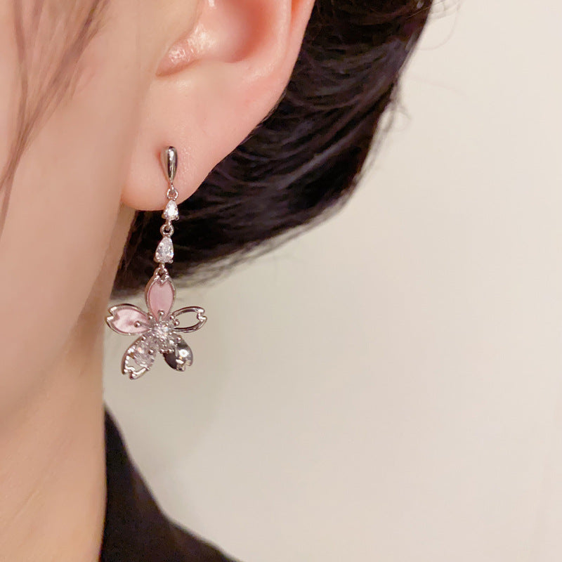 14K Gold-Plated Zircon Flower Tassel Earrings – Elegant Chic Design