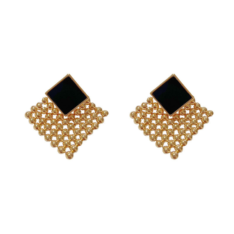 18K Gold-Plated Diamond-Shaped Metal Earrings - Elegant Design