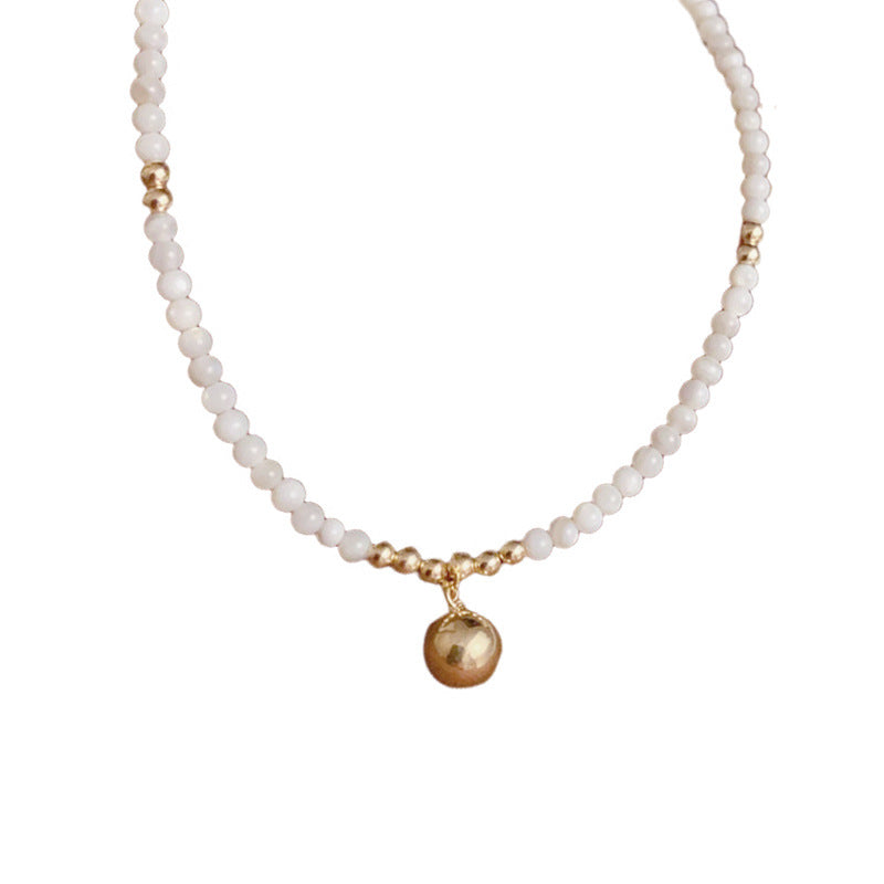 14K Gold-Plated Metal Ball Pendant Pearl Necklace – French Chic Design