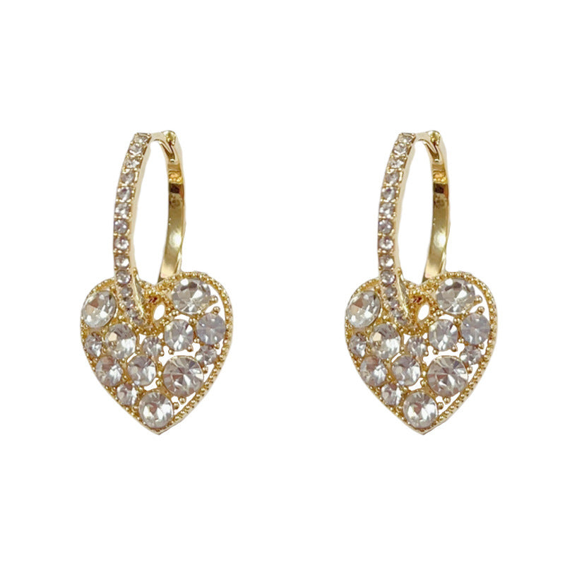 14K Gold-Plated Diamond Heart Earrings - Elegant Minimalist Design