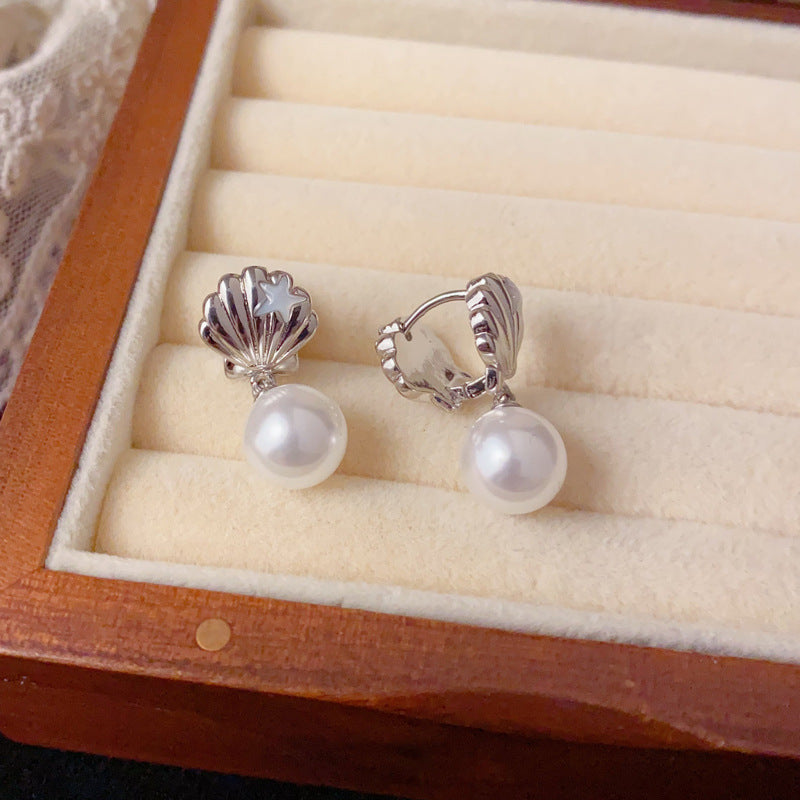 Luxury Starfish Shell Pearl Drop Earrings – Elegant Design