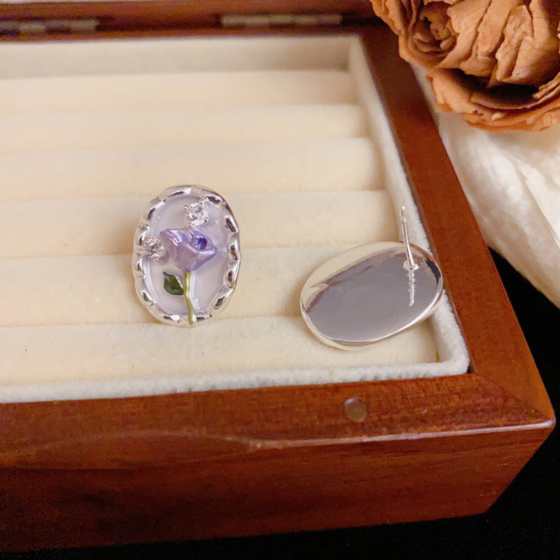 Luxury Silver Tulip Flower Stud Flower Earrings – Elegant Design