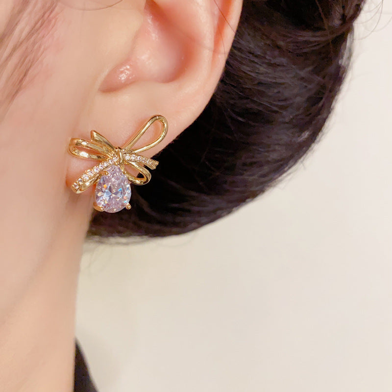 Luxury Metal 3D Bow & Droplet Earrings – Ear Dangles Elegant Design