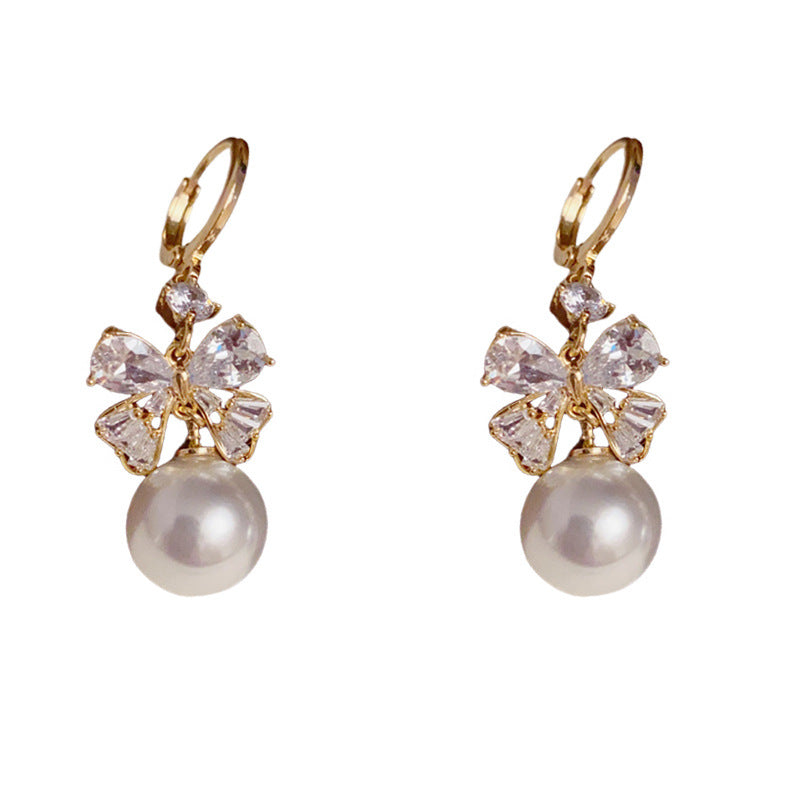 14K Gold Luxury Butterfly & Pearl Tassel Earrings – S925 Silver Needle