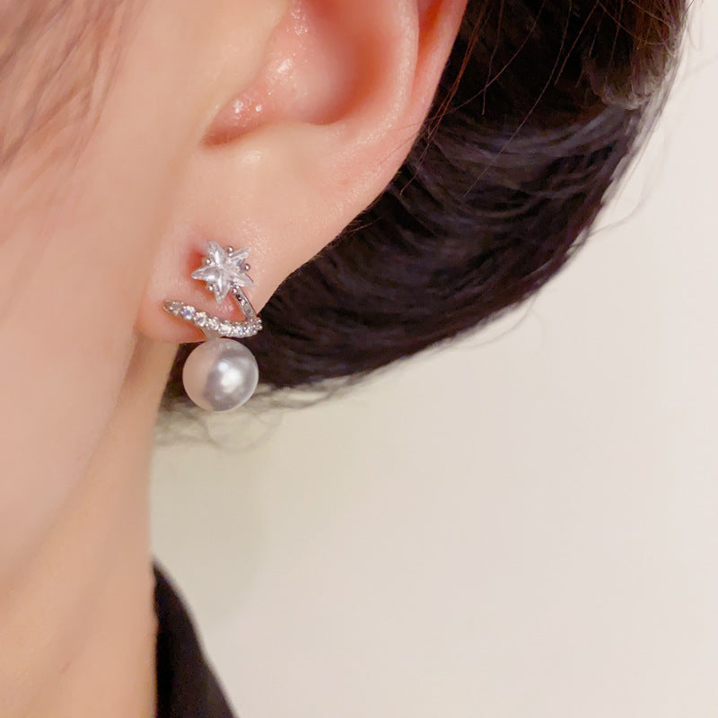 Luxury Zircon Star-Shaped & Pearl Stud Earrings – Elegant Design