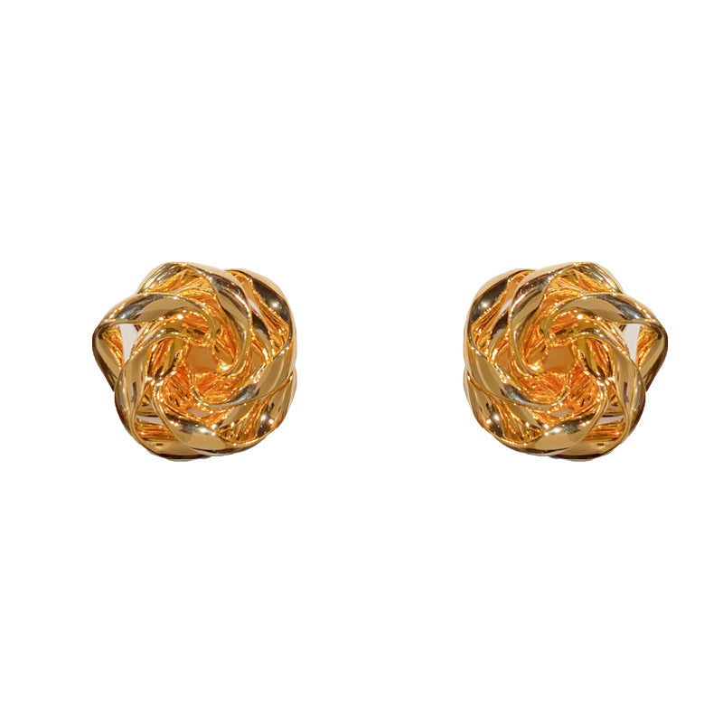 14K Gold-Plated Rose Stud Earrings - Vintage 3D Floral Design