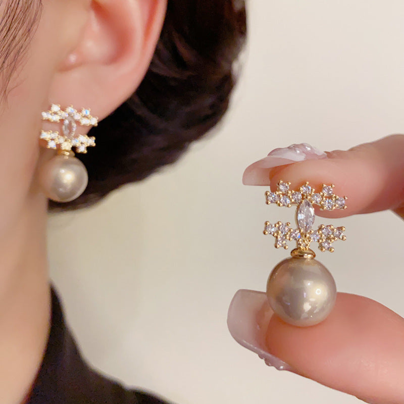 14K Gold-Plated Micro-Pavé Pearl Drop Earrings – Coco-Inspired Design