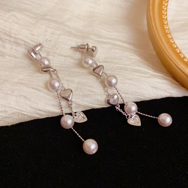 Luxury Metal Heart & Pearl Two-Way Drop Earrings – Elegant Design