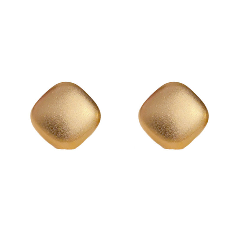 14K Gold Sandblasted Rhombus Stud Earrings – Modern Minimalist Design