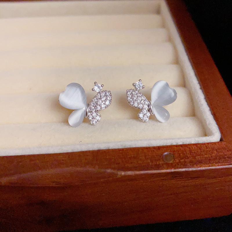 14K Gold Cat's Eye Stone Butterfly Stud Earrings – Sweet & Elegant