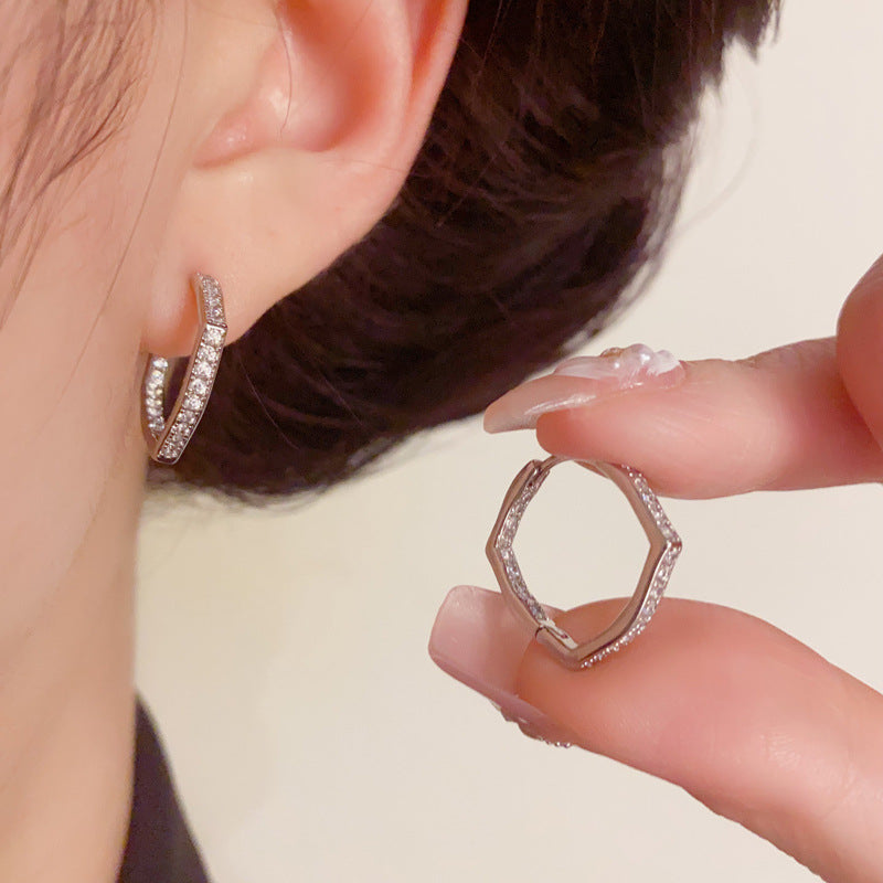 Elegant Full-Zircon Geometric Round Earrings – Silver Needle Design
