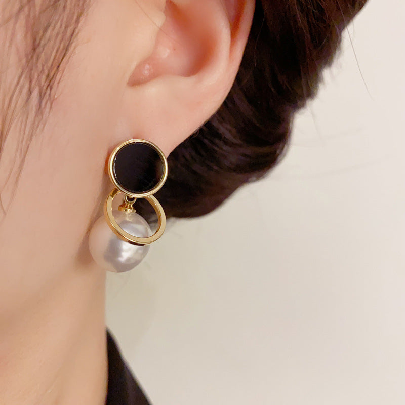 14K Gold-Plated Hollow Round Pearl Drop Earrings - Chic Vintage Design