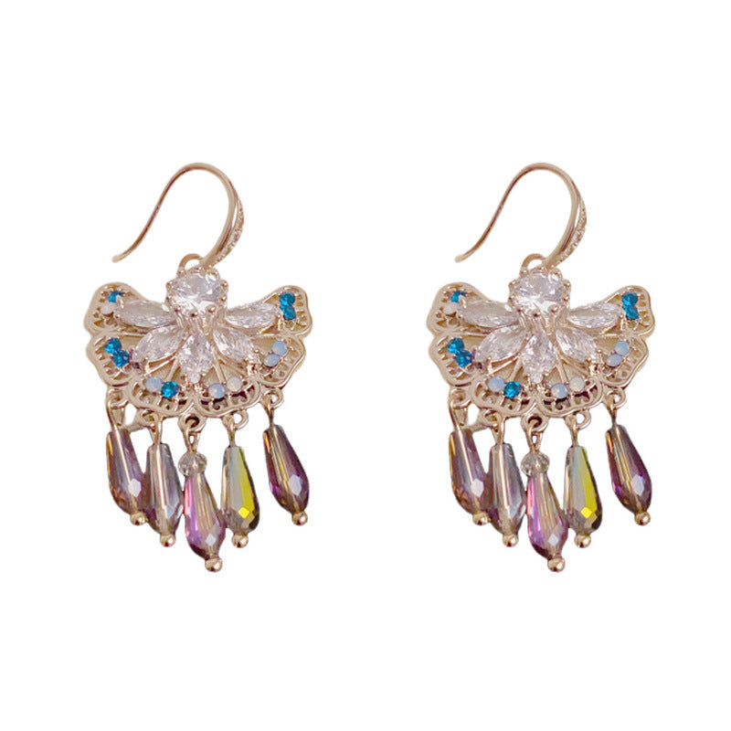 Elegant Coffee Gold Fan-Shaped Tassel Earrings – Geometric Design