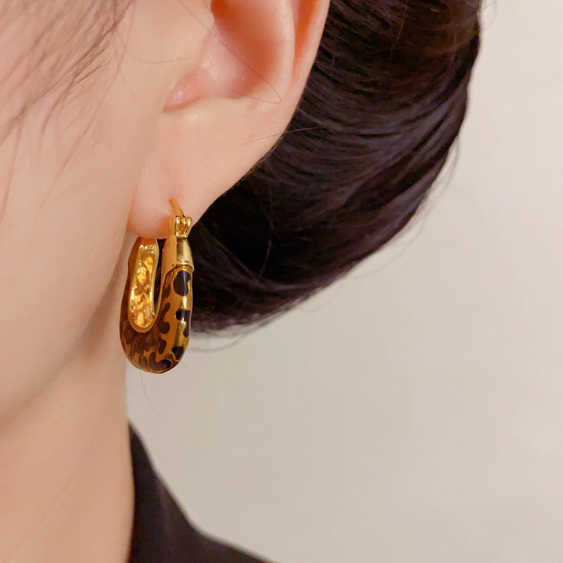 Luxury Meilard Leopard Geometric Earrings – French Retro Design