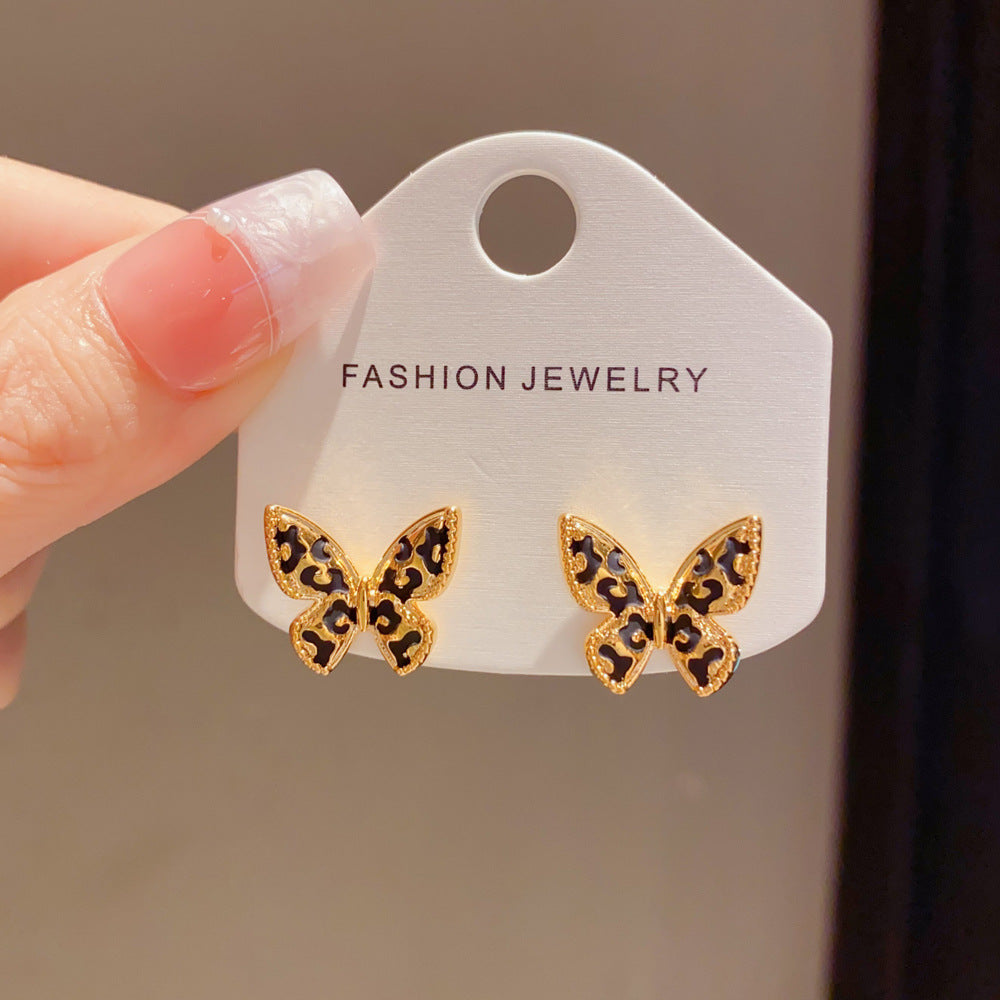 Eaioncol Leopard Butterfly Stud Earrings 14K Gold Plated