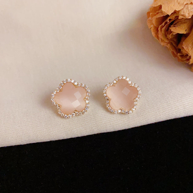 Luxury Crystal Zircon Petal Stud Earrings – Elegant Floral Design