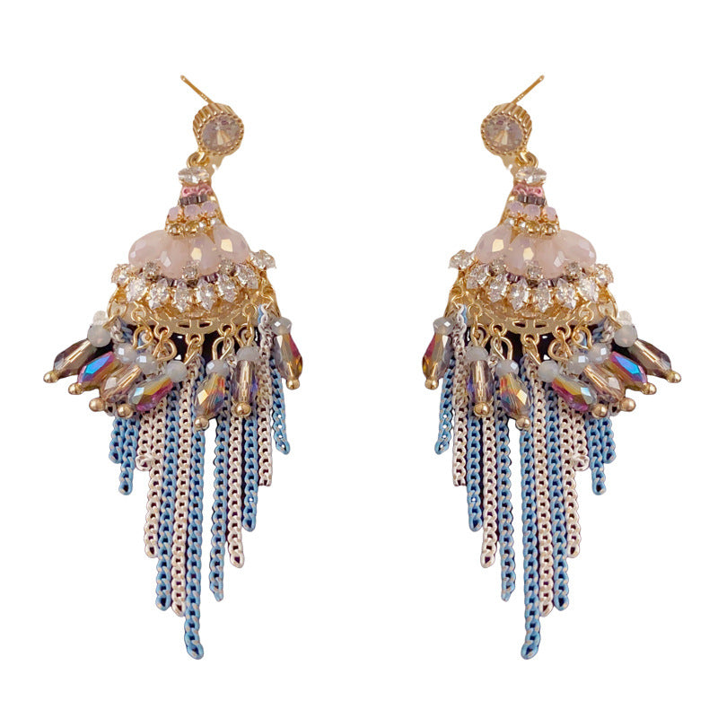 Luxury Geometric Beaded Tassel Drop Earrings – Elegant Design