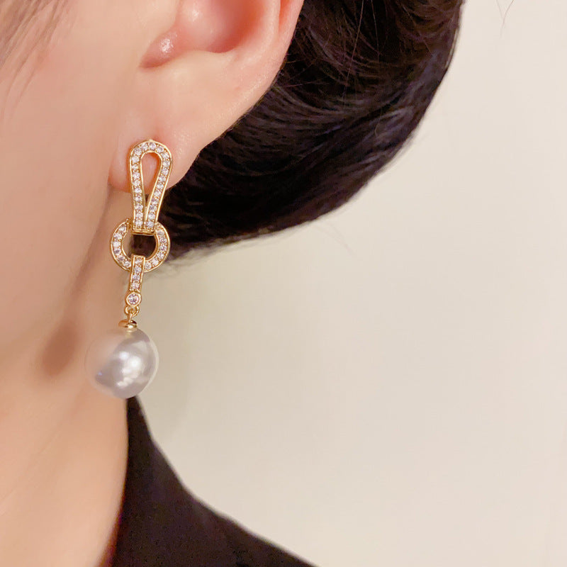 Luxury Zircon Geometric Pearl Tassel Drop Earrings – Elegant Design
