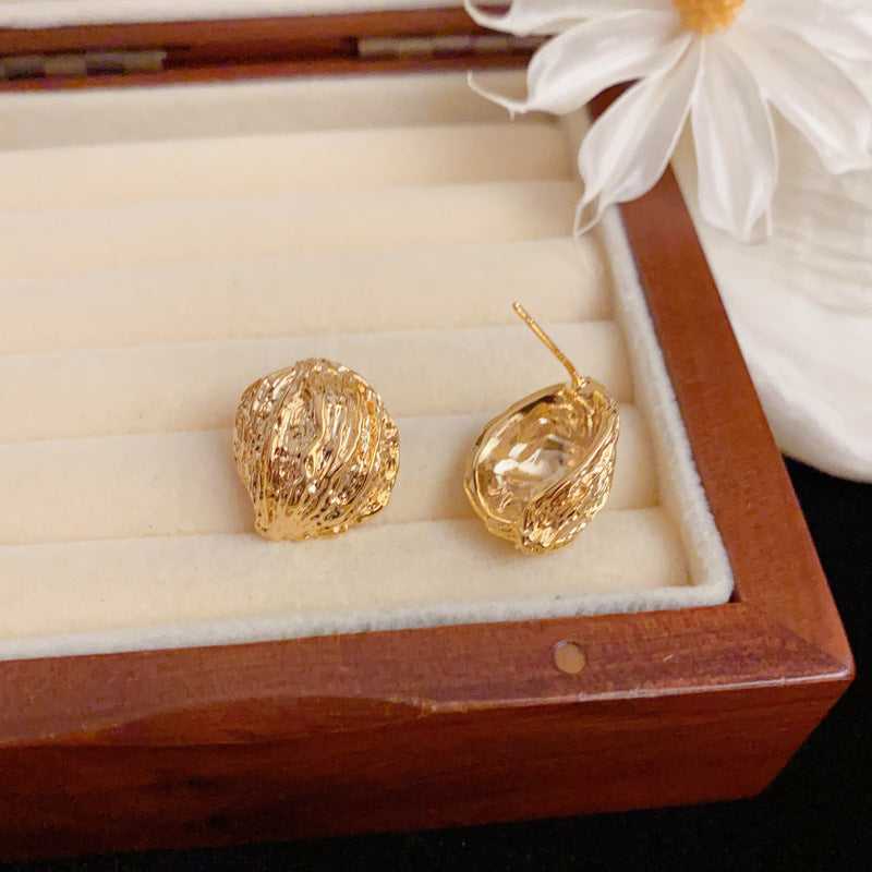 Elegant Irregular Metal Round Stud Earrings – Geometric Design