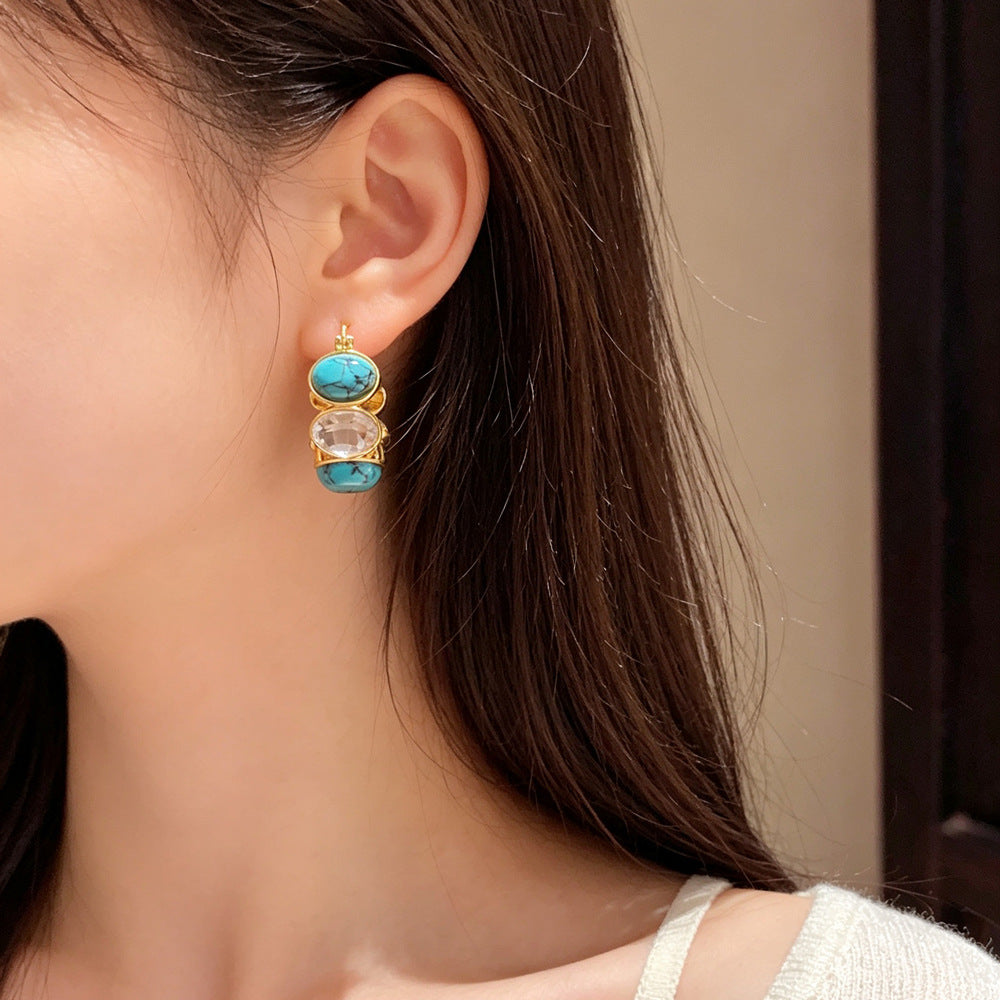 Eaioncol Turquoise Geometric Hoop Earrings Gold