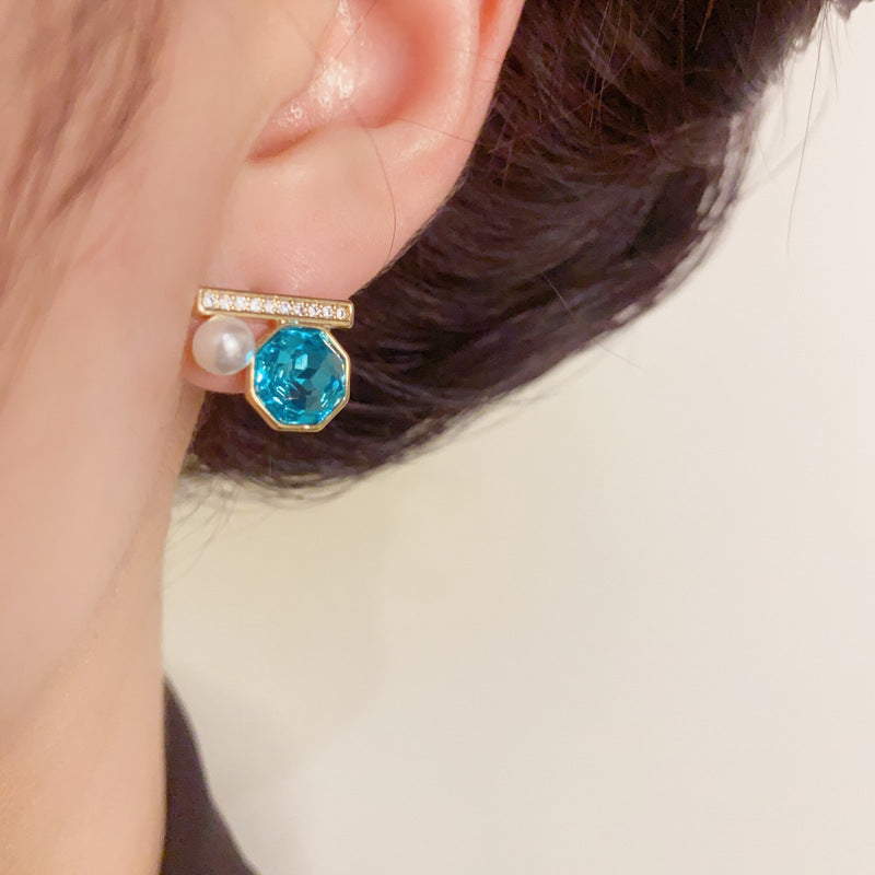 14K Gold Vintage Geometric Pearl Stud Earrings – S925 Silver Needle