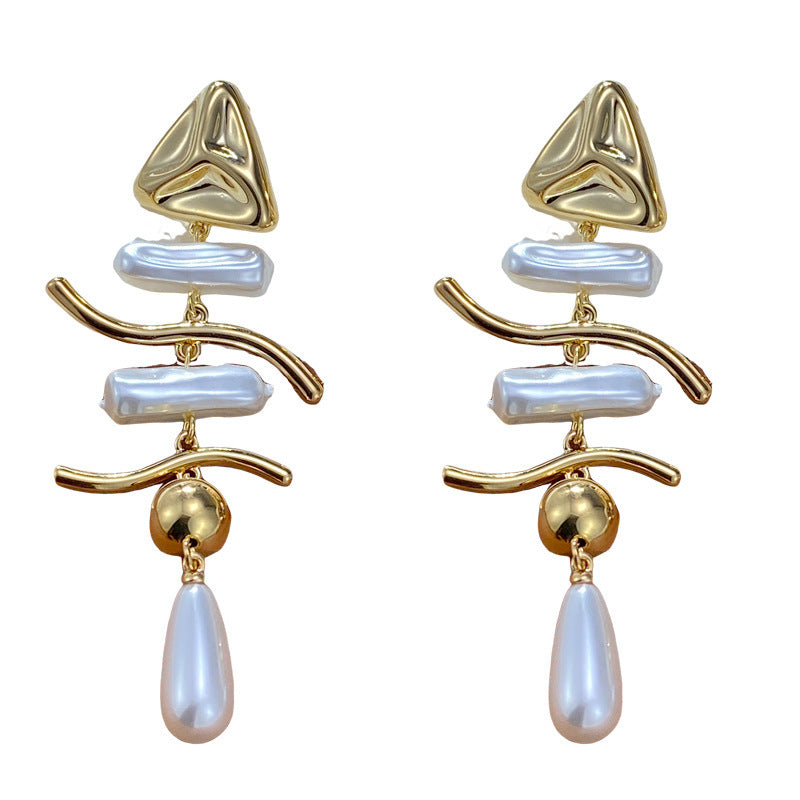 Luxury Geometric Triangle Pearl Tassel Earrings – Elegant Design