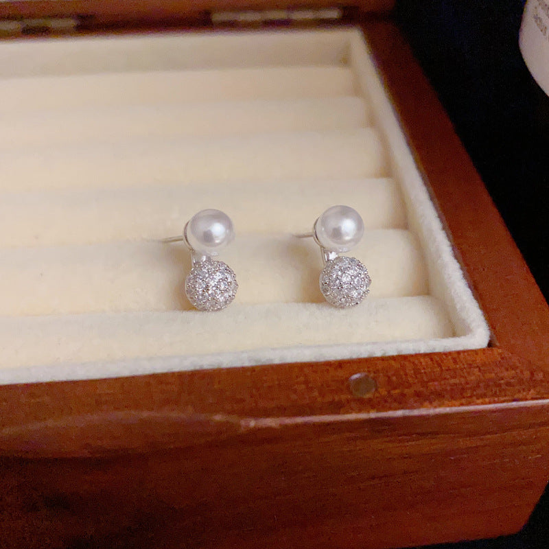 14K Gold-Plated Pearl Pave Ball Stud Earrings – Minimalist Chic Design