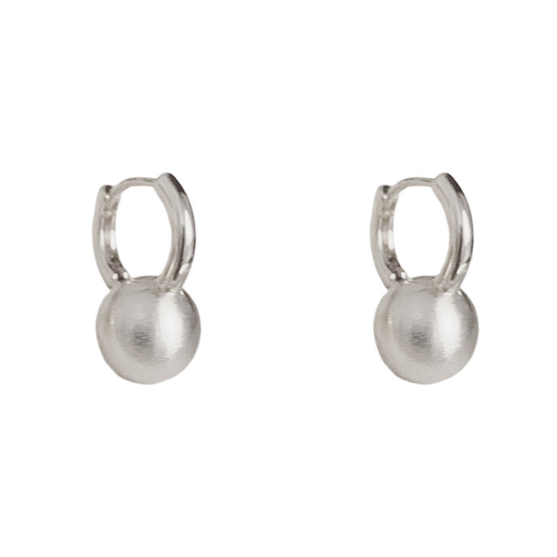 18K Gold Brushed Metal Ball Earrings – Minimalist Cold-Tone Style