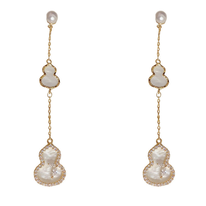 Eaioncol Gourd Tassel CZ Drop Earrings Pink White
