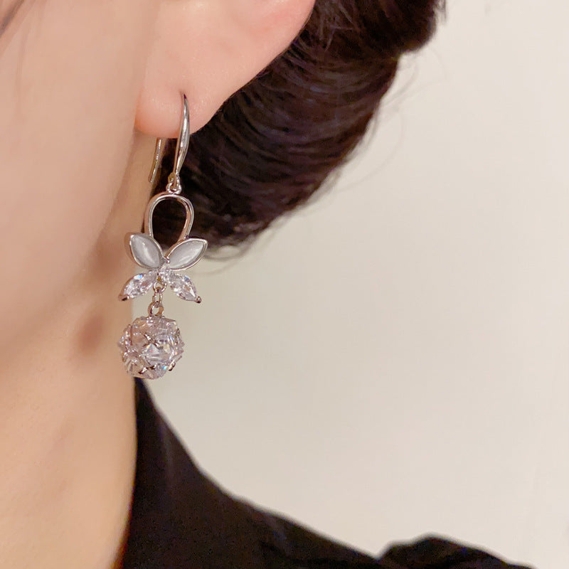 14K Gold-Plated Petal Diamond Bead Drop Earrings-Elegant Floral Design