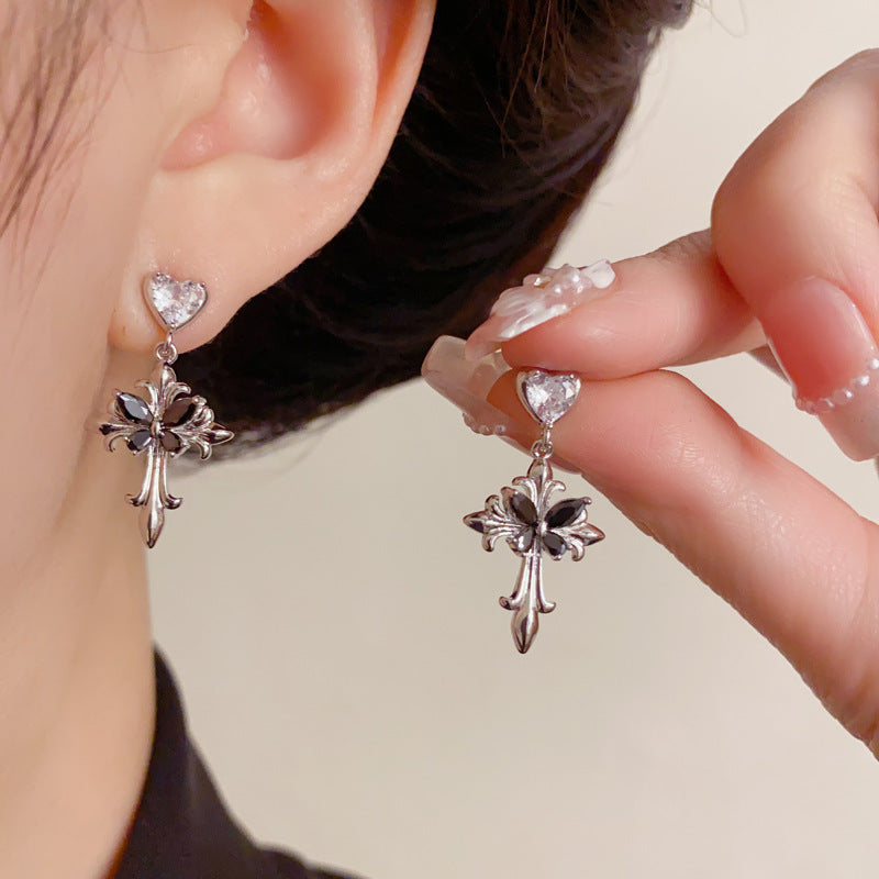 Elegant Zircon Butterfly Cross Drop Earrings – Unique Design