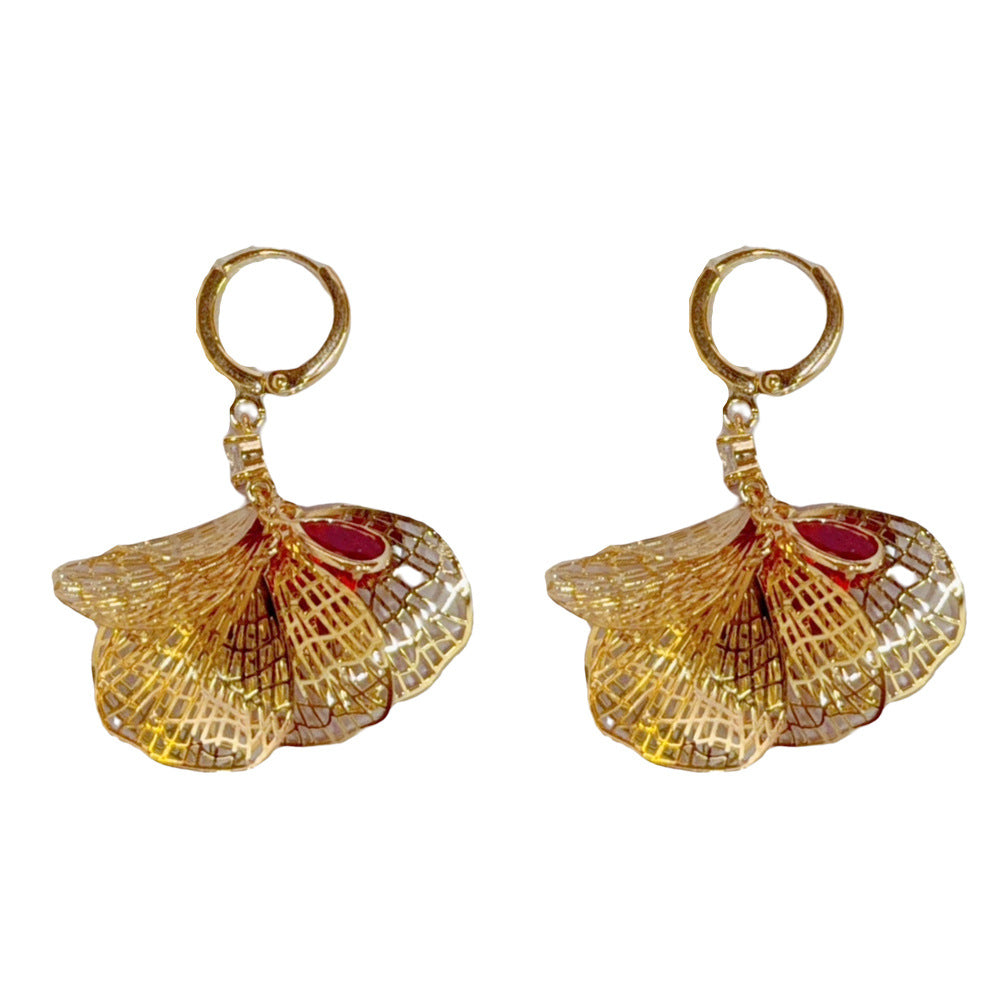 Eaioncol Red Teardrop Petal Tassel Hoop Earrings 14K Gold Plated